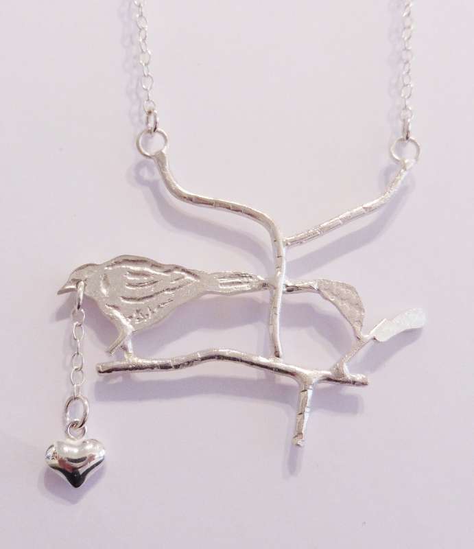 Bird Necklace with Heart